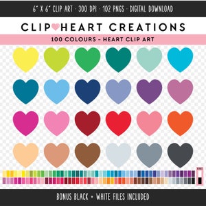 100 Herzen ClipArt, kommerzielle Nutzung Sofortiger Download PNG Herzen digitale ClipArt, Regenbogen Herzform Scrapbooking Planer Clipart