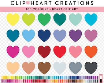 100 Heart Clip Art, Commercial Use Instant Download PNG Hearts Digital Clip Art, Rainbow Heart Shape Scrapbooking Planner Clipart