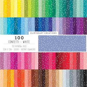 100 Confetti Speckle Digital Papers, Commercial Use Seamless White Dust Confetti Digtal Paper Pack, Rainbow Confetti Planner Papers