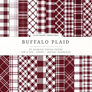 Set di carta digitale a quadri Buffalo bordeaux, carta a quadri Lumberjack senza cuciture, carta a quadri Buffalo per uso personale e commerciale, tartan