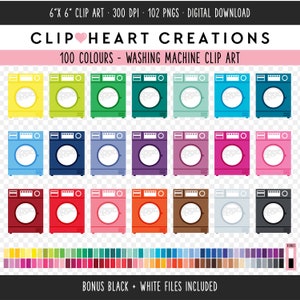 100 Washing Machine Clip Art, Commercial Use Instant Download PNG Laundry Machine Digital Clip Art, Rainbow Chores Planner Clipart