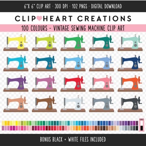 100 Vintage Sewing Machine Clip Art, Commercial Use Instant Download PNG Sewing Machine Digital Clip Art Scrapbooking Planner Clipart