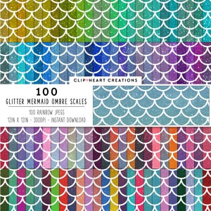 100 Glitter Ombre Mermaid Scales Digital Papers, Commercial Use Instant Download Glitter Fish Scales Digital Papers, Mermaid Scales Papers