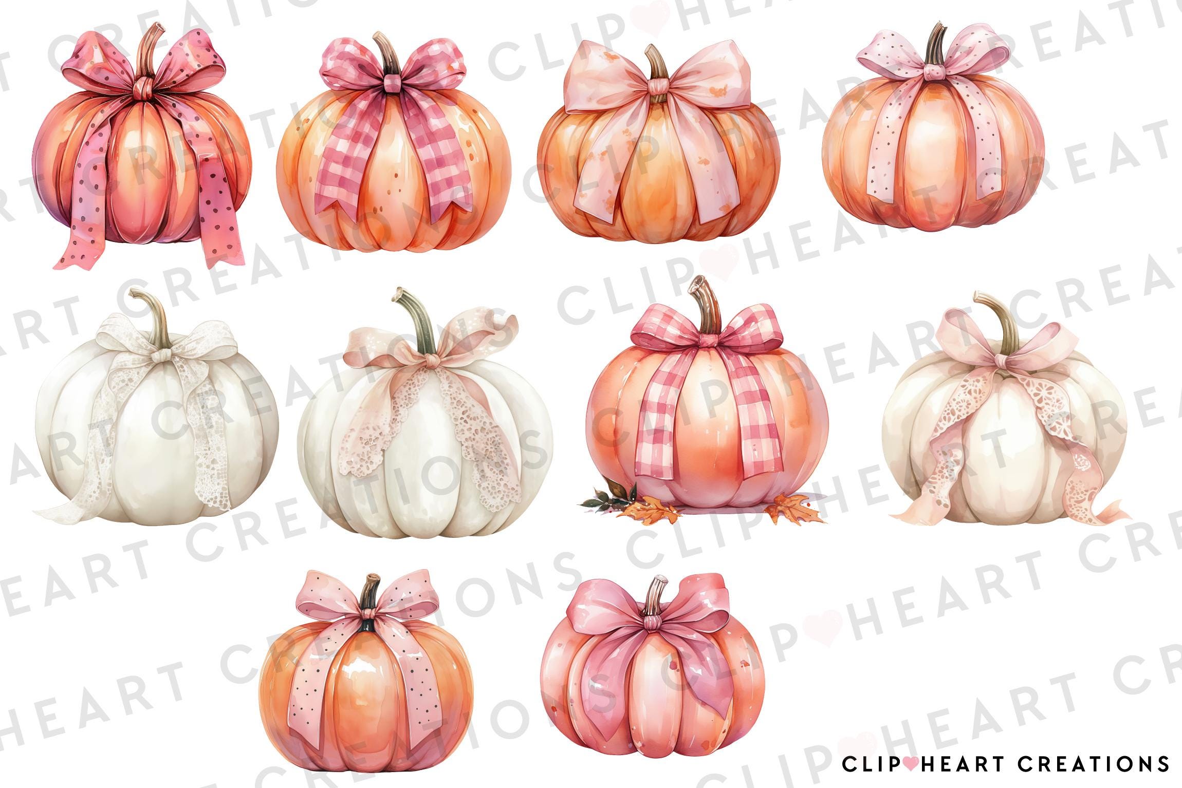 Fall Pumpkins With Bows Clipart Set, Commercial Use Instant Download ...