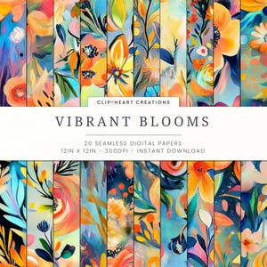 Levendige bloemen naadloos digitaal papierpakket - naadloos commercieel gebruik Instant download plakboek Bright bloemen digitaal papier 12 inch