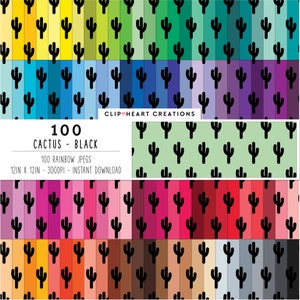 100 documenti digitali con motivo cactus, download istantaneo per uso commerciale, pacchetto di carta con motivo cactus senza soluzione di continuità, carta digitale pianificatore cactus arcobaleno