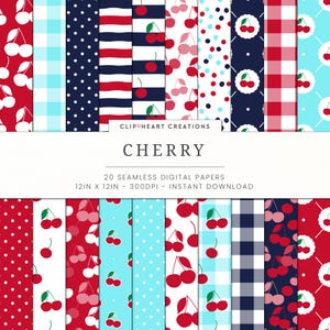 Cherry Digital Paper Patterns, 20 Seamless Commercial Use Instant Download Cherries Themed Digital Paper, Cherry Digital Papers