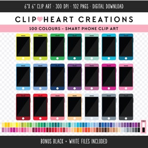 100 Smartphone Clip Art, Commercial Use Instant Download PNG Mobile Phone Digital Clip Art, Phone Planner Scrapbooking Digital Clipart