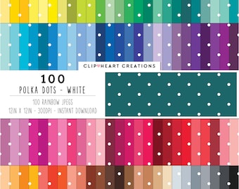 100 Polka Dot Digital Paper Pack, Commercial Use Seamless White Polka Dots Pattern Digital Papers, Polka Dotted Planner Paper