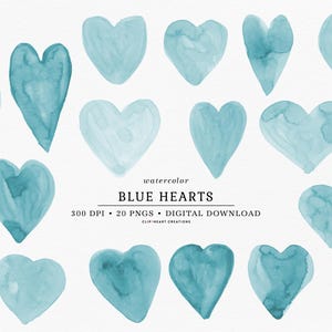 Blue Watercolor Hearts Clip Art, Commercial Use Instant Download PNG Handpainted Watercolour Hearts Digital Clip Art, Hearts Planner Clipart