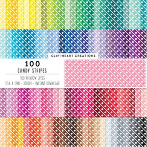 100 Candy Stripes Digital Paper Pack, Commercial Use Instant Download Seamless Rainbow Stripes and Dots Pattern Digital Papers