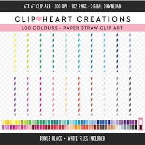 100 Paper Straws Clip Art, Commercial Use Instant Download PNG Drinking Straw Digital Clip Art, Paper Straw Planner Digital Clipart