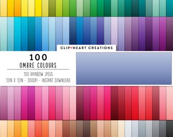 100 Gradient Colour Digital Paper Pack, Commercial Use Instant Download Ombre Gradient Digital Papers, Gradient Color Planner Papers