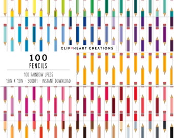 100 Pencils Digital Papers, Commercial Use Seamless School Pencil Pattern Digital Paper, Rainbow Pencils Planner Scrapbooking Papers