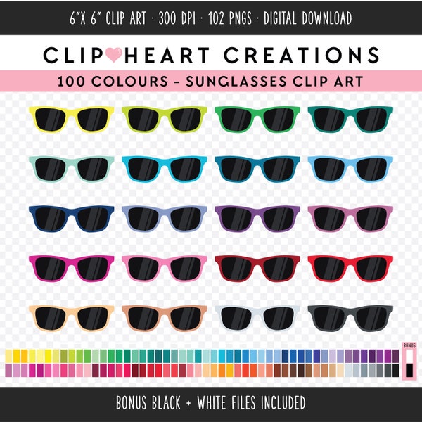 100 Sunglasses Digital Clip Art, Commercial Use Instant Download PNG Sunglasses Digital Clip Art, Sunglasses Planner Digital Clip Art