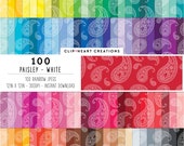100 Paisley Pattern Digital Papers, Commercial Use Seamless Paisley Digital Paper Pack, Rainbow Paisley Scrapbooking Planner Paper