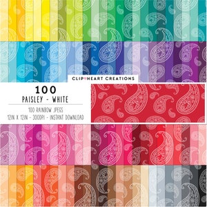 100 Paisley Muster Digital Papers, Kommerzielle Nutzung Nahtlose Paisley Digital Paper Pack, Rainbow Paisley Scrapbooking Planner Papier