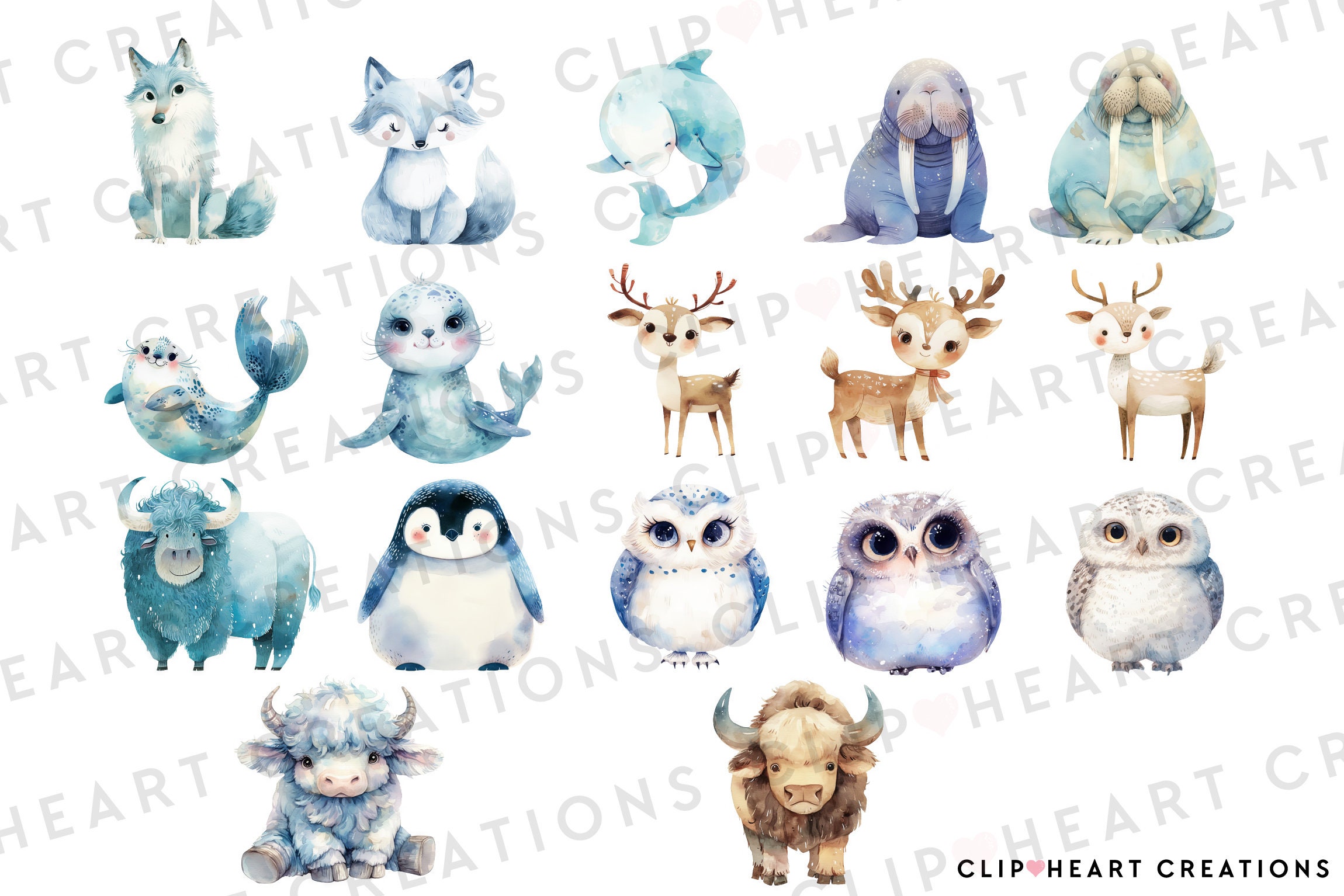 Watercolor Arctic Animals Clipart, Commercial Use Instant Download PNG ...