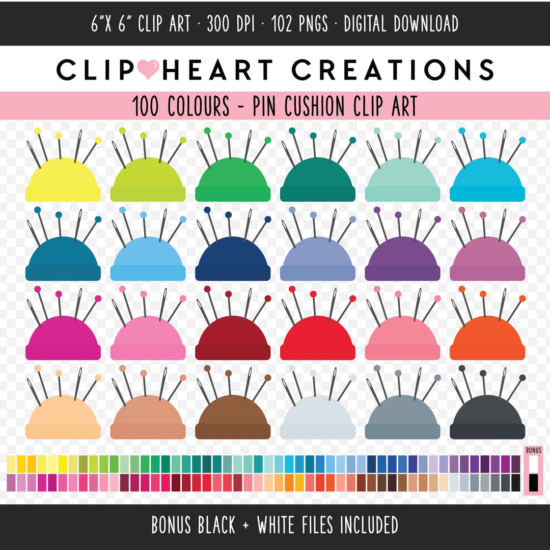 100 Pin Cushion Clip Art, Commercial Use Instant Download PNG Pin