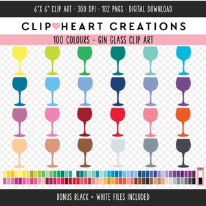 100 Gin Glass Clip Art, Uso commerciale Download immediato PNG Bere Gin Clip Art digitale, Arcobaleno Cocktail Drink Planner Digital Clipart