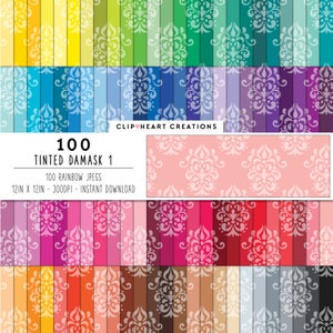 100 damast patroon digitale papers, commercieel gebruik Instant Download getinte damast digitale papers, Victoriaanse damast planner papers - set 1