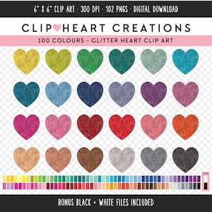100 Glitter Heart Clip Art, Commercial Use Instant Download PNG Hearts Digital Clip Art, Rainbow Heart Shape Scrapbooking Planner Clipart