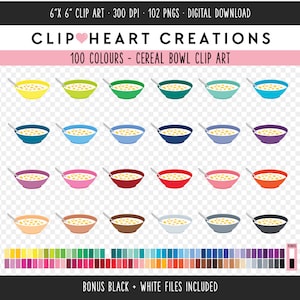 100 Cereal Bowl Digital Clip Art, Commercial Use Instant Download PNG Breakfast Cereal Digital Clip Art, Rainbow Cereal Planner Clipart