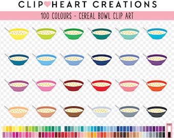 100 Cereal Bowl Digital Clip Art, Commercial Use Instant Download PNG Breakfast Cereal Digital Clip Art, Rainbow Cereal Planner Clipart
