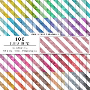 100 Glitter Stripes Digital Papers, Commercial Use Instant Download Rainbow Stripes Digital Papers, Glitter Digital Planner Papers