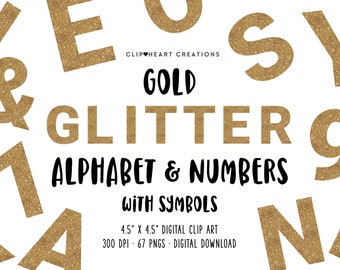 Gold Glitter Alphabet Clip Art, Commercial Use Instant Download Glitter Digital Alphabet Clipart, Gold Glittered Alphabet Digital Clip Art