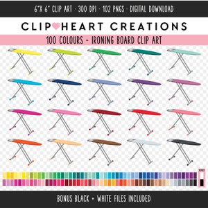 100 Ironing Board Clip Art, Commercial Use Instant Download PNG Laundry Digital Clip Art, Rainbow Ironing Scrapbooking Planner Clipart