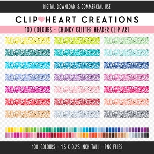 100 Chunky Glitter Header Clip Art, Commercial Use Instant Download Planner Headers Digital Clipart, Rainbow Glitter Planner Clip Art image 1