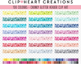 100 Chunky Glitter Header Clip Art, Commercial Use Instant Download Planner Headers Digital Clipart, Rainbow Glitter Planner Clip Art