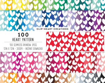 100 Heart Pattern Digital Paper, Commercial Use Seamless Hearts Digital Papers, Love Hearts Pattern Planner Digital Paper Pack