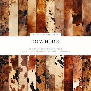Cowhide Leather Western Papers, Seamless Commercial Use Instant Download Cowhide Leathers Digital Paper, 20 Seamless Digital Papers