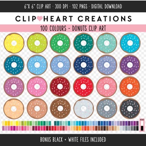 100 Donuts Digital Clip Art, Commercial Use Instant Download PNG Donut Digital Clip Art, Rainbow Donuts Planner Clipart