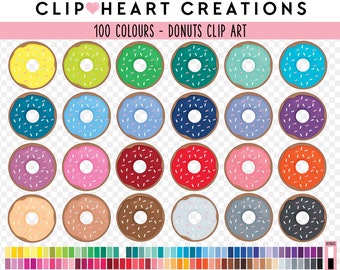 100 Donuts Digital Clip Art, Commercial Use Instant Download PNG Donut Digital Clip Art, Rainbow Donuts Planner Clipart