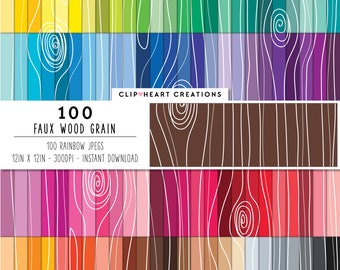 100 Wood Grain Digital Paper, Commercial Use Instant Download Faux Woodgrain Digital Paper Pack, Rainbow Woodgrain Planner Papers