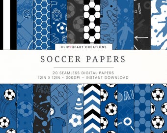 20 digitala papper med fotbollstema, sömlös kommersiell användning för direktnedladdning blå digitala papper med fotbollstema, digitala sportpapper