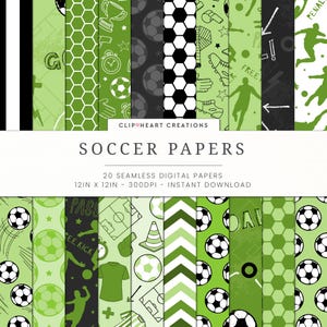 20 papéis digitais com tema de futebol, uso comercial perfeito, download instantâneo, papel digital com tema de futebol verde, papéis digitais esportivos