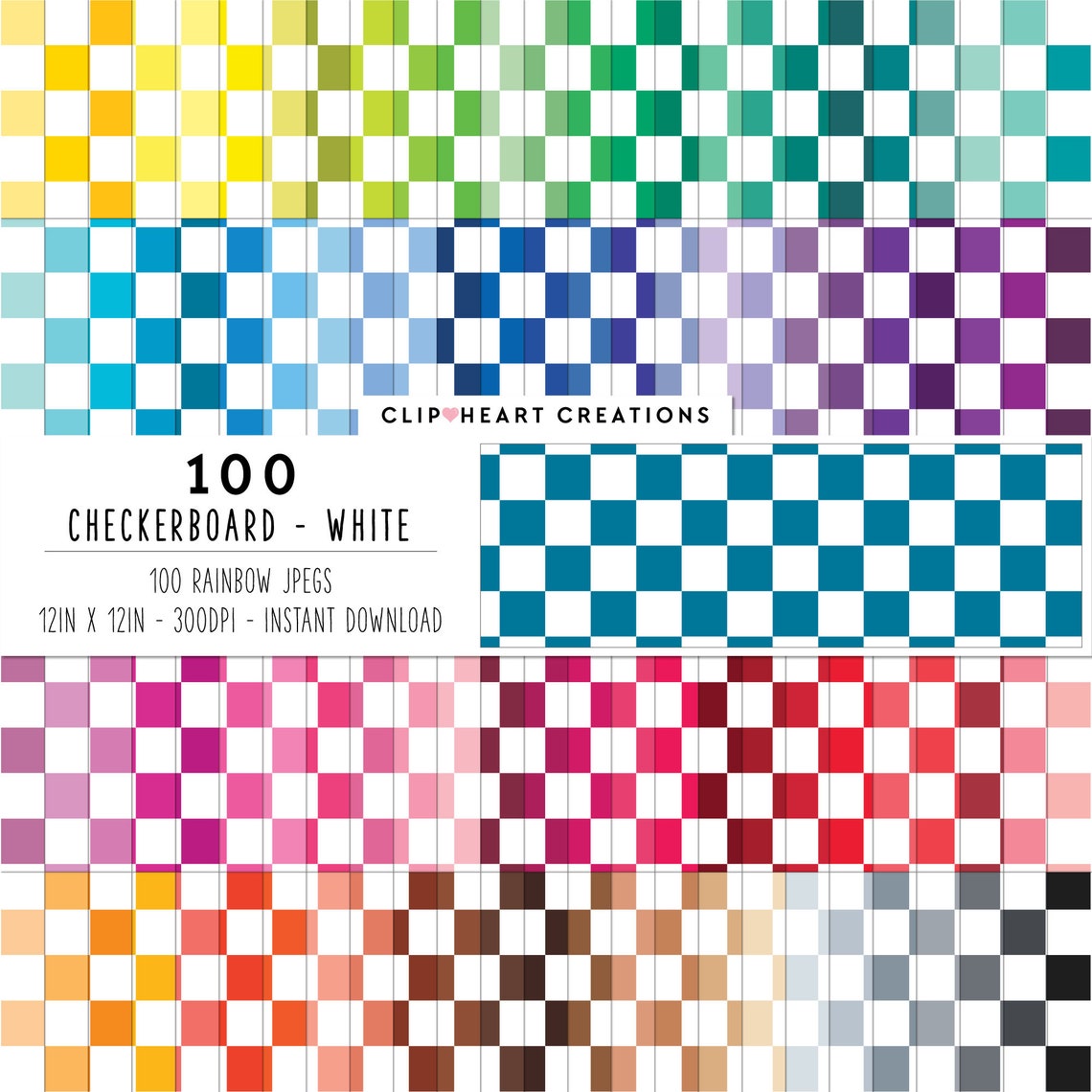 100 Checkerboard Pattern Digital Paper, Commercial Use Seamless White ...