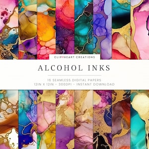 Rainbow and Gold Alcohol Ink Seamless Digital Papers, Seamless Commercial Use Instant Download Abstract Paint Digital Scrapbooking Papers