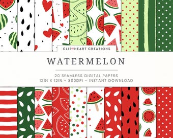 20 Watermelon Themed Digital Papers, Seamless Commercial Use Instant Download Watermelon Themed Digital Paper, Fruits Digital Papers