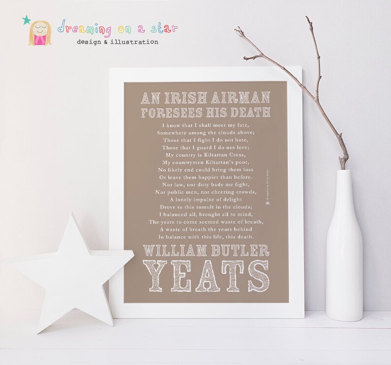 An Irish Airman Foresees His Death by WB Yeats Irish Poetry Etsy