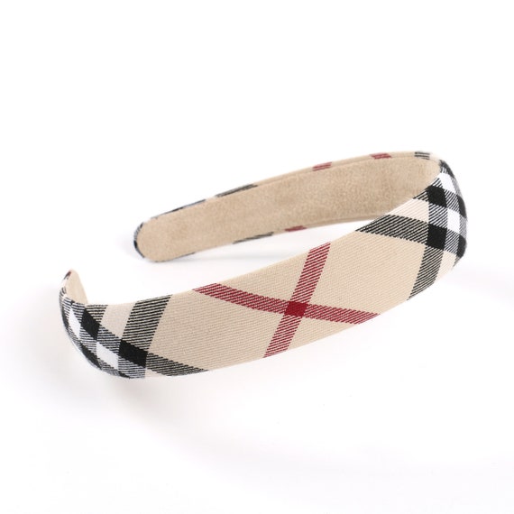 Bias-cut Plaid Handmade Headband Suede Lining for Nonslip
