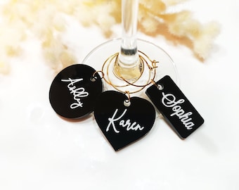 Ciondoli per bicchieri da vino in acrilico, etichette regalo personalizzate con nome, segnaposto per matrimoni, bomboniere per gli ospiti, biglietti da tavolo con nome, ciondolo personalizzato