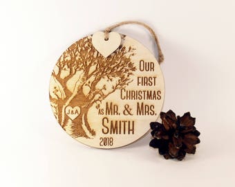 Our first Christmas ornament, Just married ornament, Wedding ornament, Newlywed ornament, Mr and Mrs ornament, Married Christmas ornament