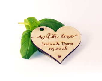 Danke Tags, Holzbevorzugungen, Hochzeitsbevorzugungen, rustikale Tags, rustikale Tags für Hochzeit, benutzerdefinierte Tags, Herzanhänger, Namensschilder für Hochzeiten, rustikale Bevorzugung