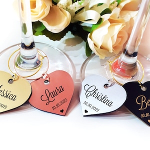 Aangepaste wijnglasbedels, tafelnaamkaartjes, vrijgezellenfeest, plaatsnaamkaartjes, huwelijksverjaardagsbedankjes, plaatskaarten trouwbord