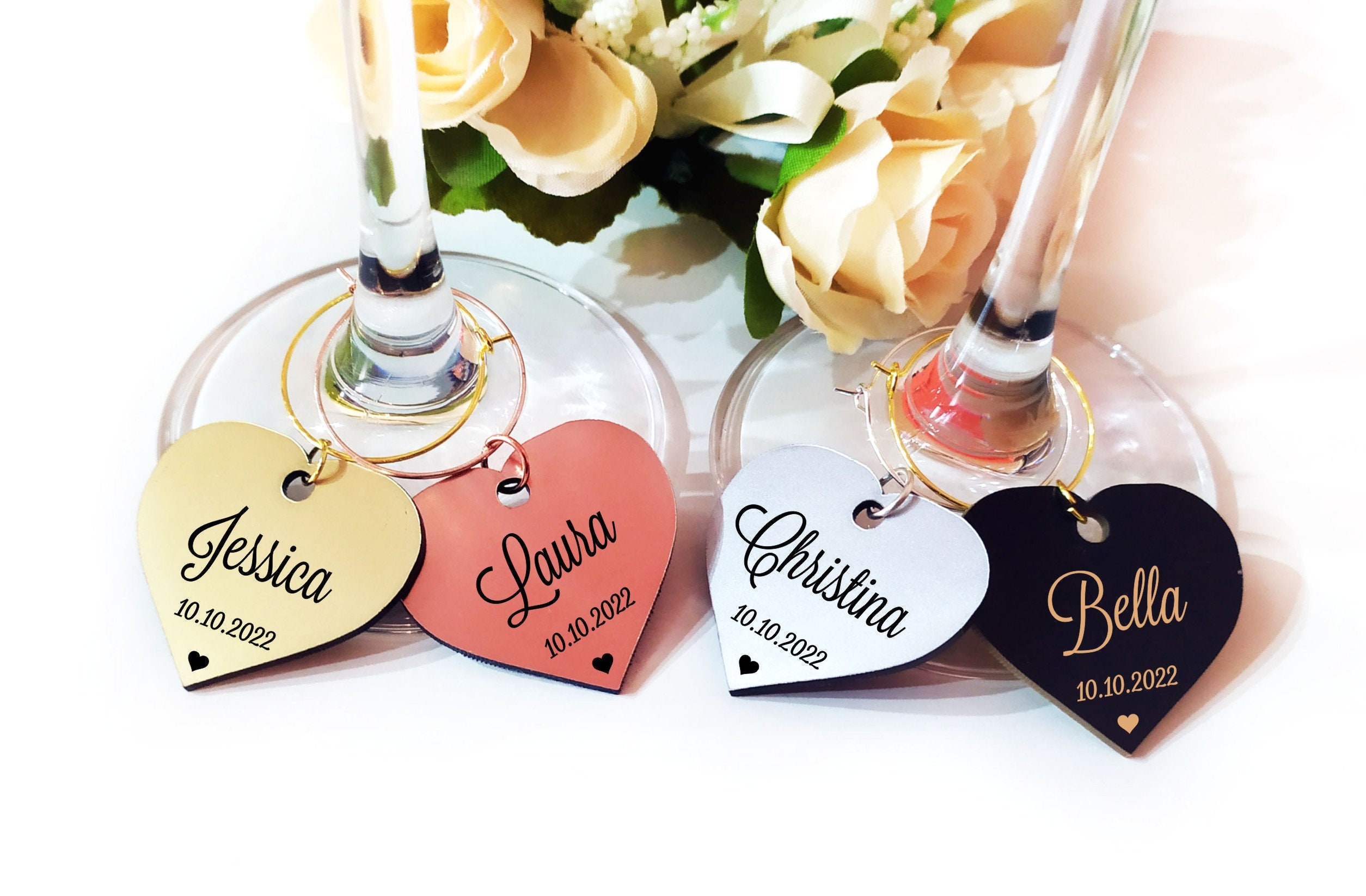 Cute Heart Shaped Wine Glass Charm Place Setting For Birthdays Wedding –  Lady Laser Co